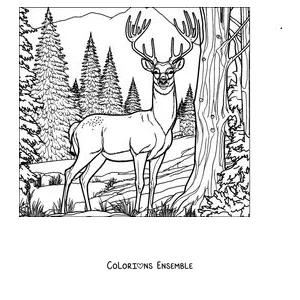 Coloriage d'un cerf dans la forêt de pins