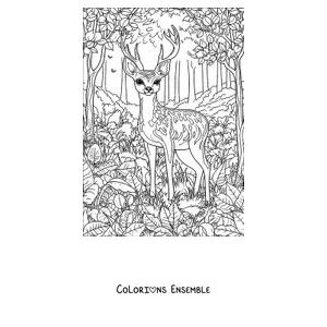 Coloriage d'un cerf parmi les feuilles de la forêt