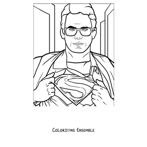 Coloriage de Clark Kent ouvrant sa chemise pour dévoiler le S de Superman