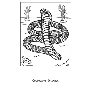 Coloriage d'un cobra royal enroulé dans le désert