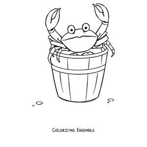 Coloriage d'un crabe qui sort d'un seau de plage
