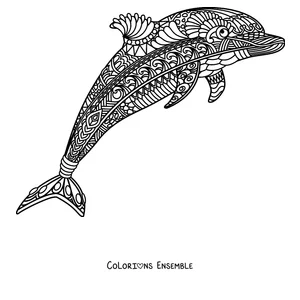 Coloriage d'un dauphin décoré de mandalas
