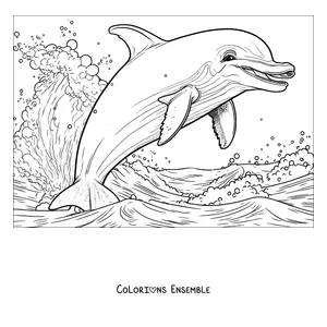 Coloriage d'un dauphin réaliste sautant parmi les vagues