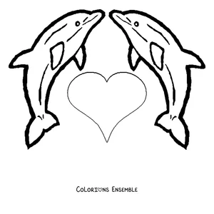 Coloriage de deux dauphins formant un cœur