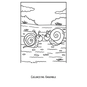 Coloriage de deux escargots qui se rencontrent sur un chemin