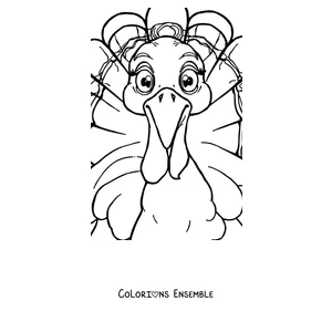 Coloriage d'une dinde de dessin animé avec un grand sourire