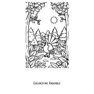 Coloriage d'une dinde dans la forêt en automne