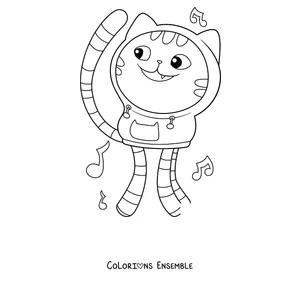 Coloriage de DJ Catnip qui danse au milieu des notes de musique