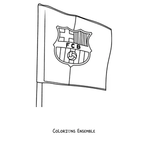 Coloriage d'un drapeau du FC Barcelone avec le blason et les lettres FCB