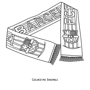 Coloriage d'une écharpe de supporter du FC Barcelone avec le blason