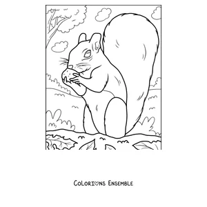 Coloriage d'un écureuil qui mange une noix