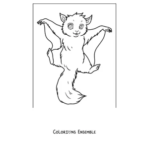 Coloriage d'un écureuil volant qui plane les pattes écartées