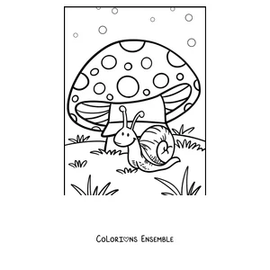 Coloriage d’un escargot sous un champignon