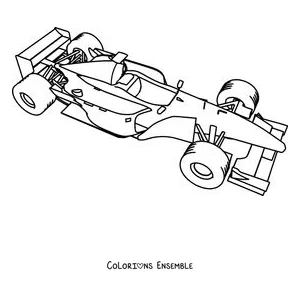 Coloriage d'une voiture de Formule 1 qui accélère à la sortie d'un virage