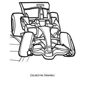 Coloriage d'une monoplace de Formule 1 aérodynamique vue de face