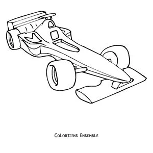 Coloriage d'une voiture de course sportive de Formule 1 aux lignes aérodynamiques