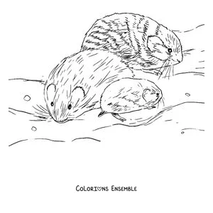 Coloriage d'une famille de lemmings dans la neige
