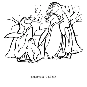 Coloriage d'une famille de pingouins avec son petit