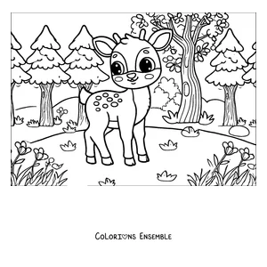 Coloriage d'un faon tacheté dans la forêt
