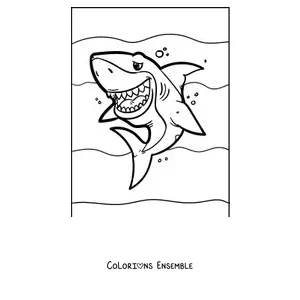 Coloriage d'un grand requin blanc qui montre ses dents