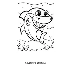 Coloriage d'un grand requin joyeux qui nage