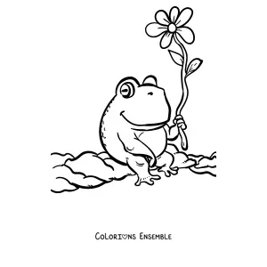 Coloriage d'une grenouille tenant une fleur