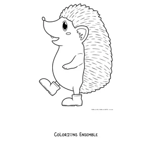 Coloriage d'un hérisson marchant sur deux pattes en bottes