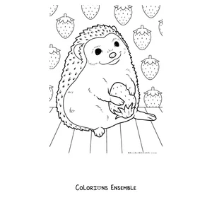 Coloriage d'un hérisson avec une brindille parmi les glands