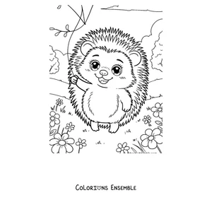 Coloriage d'un hérisson tenant une fraise
