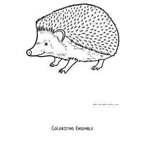 Coloriage d'un hérisson réaliste marchant de profil