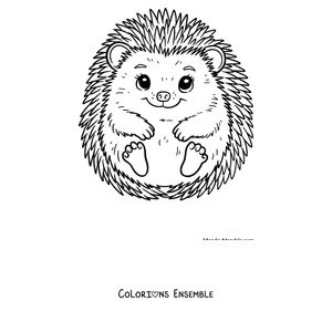 Coloriage d'un hérisson souriant assis de face