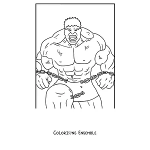 Coloriage de Hulk brisant des chaînes avec ses poings