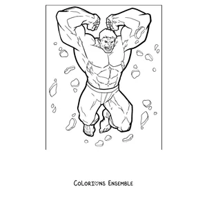 Coloriage de Hulk sautant les poings levés