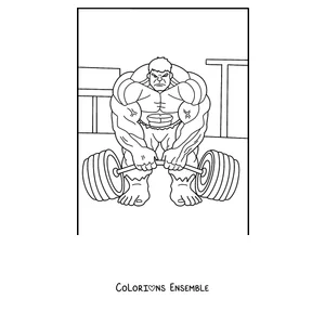 Coloriage de Hulk soulevant un haltère géant
