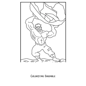 Coloriage de Hulk soulevant un rocher géant