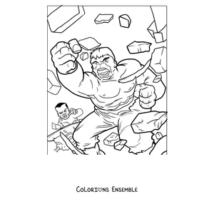 Coloriage de Hulk traversant un mur