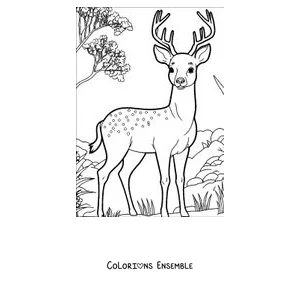 Coloriage d'un jeune cerf tacheté parmi les arbres
