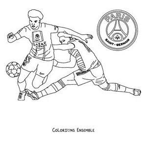 Coloriage de deux joueurs du PSG se disputant le ballon pendant le match