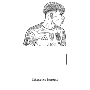 Coloriage de Lamine Yamal avec le maillot de la sélection d'Espagne