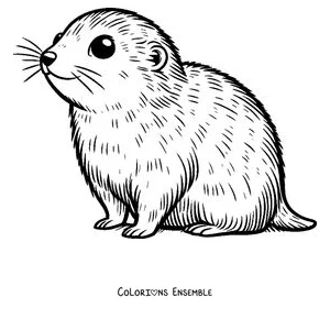Coloriage d'un lemming assis de profil avec des moustaches