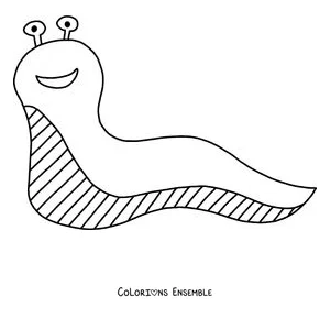 Coloriage d'une limace simple souriante au ventre rayé