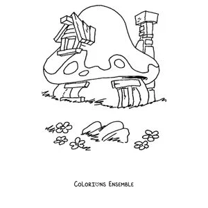 Coloriage de la maison champignon des Schtroumpfs