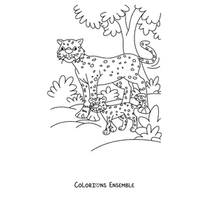 Coloriage d'une maman guépard se promenant avec son petit
