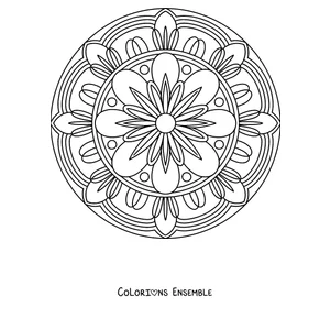 Coloriage d'un mandala d'automne avec une fleur au centre et un anneau de pétales