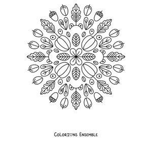 Coloriage d'un mandala d'automne avec des glands et des feuilles de chêne