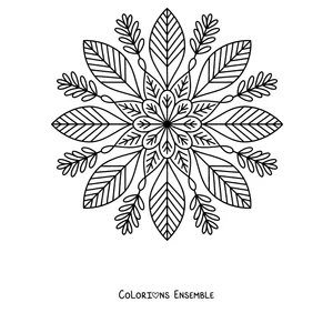 Coloriage d'un mandala d'automne avec de longues feuilles qui partent du centre