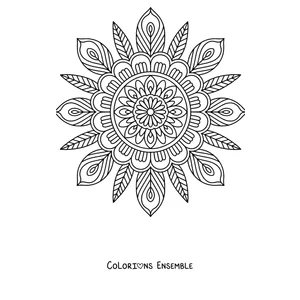 Coloriage d'un mandala d'automne avec des pétales en forme de feuille autour du centre