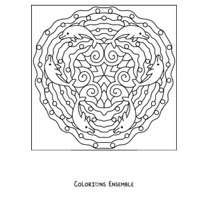 Coloriage d'un mandala d'été avec des dauphins qui sautent en cercle