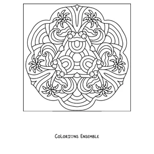 Coloriage d'un mandala d'été avec des palmiers, des noix de coco et des vagues