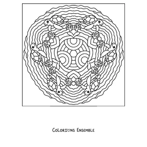 Coloriage d'un mandala d'été avec des tortues de mer et des coraux